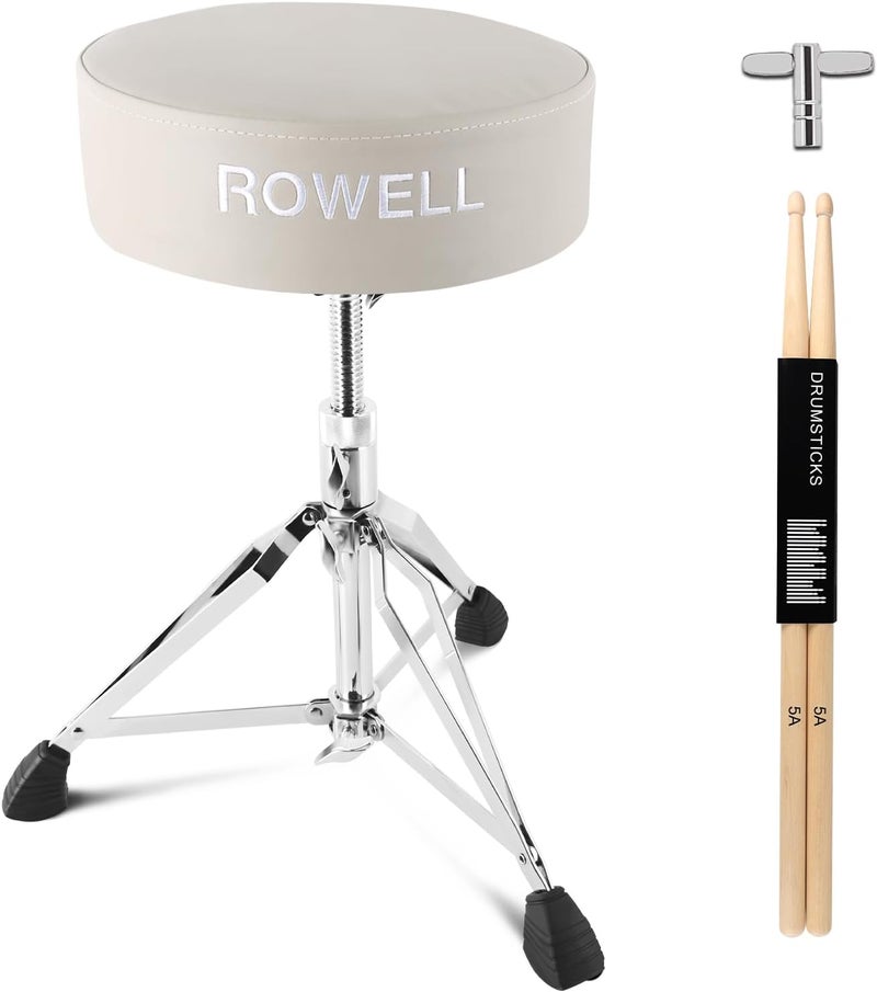 ROWell Adjustable Drum Throne - Lightweight & Comfortable, Thick-Padded Seat, Supports Up to 330Lb, Ideal for Kids & Adults (White) - Image 1